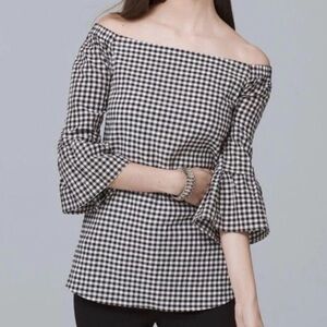 White House I Black Market Off Shoulder Bell Sleeves Gingham Top Size: S